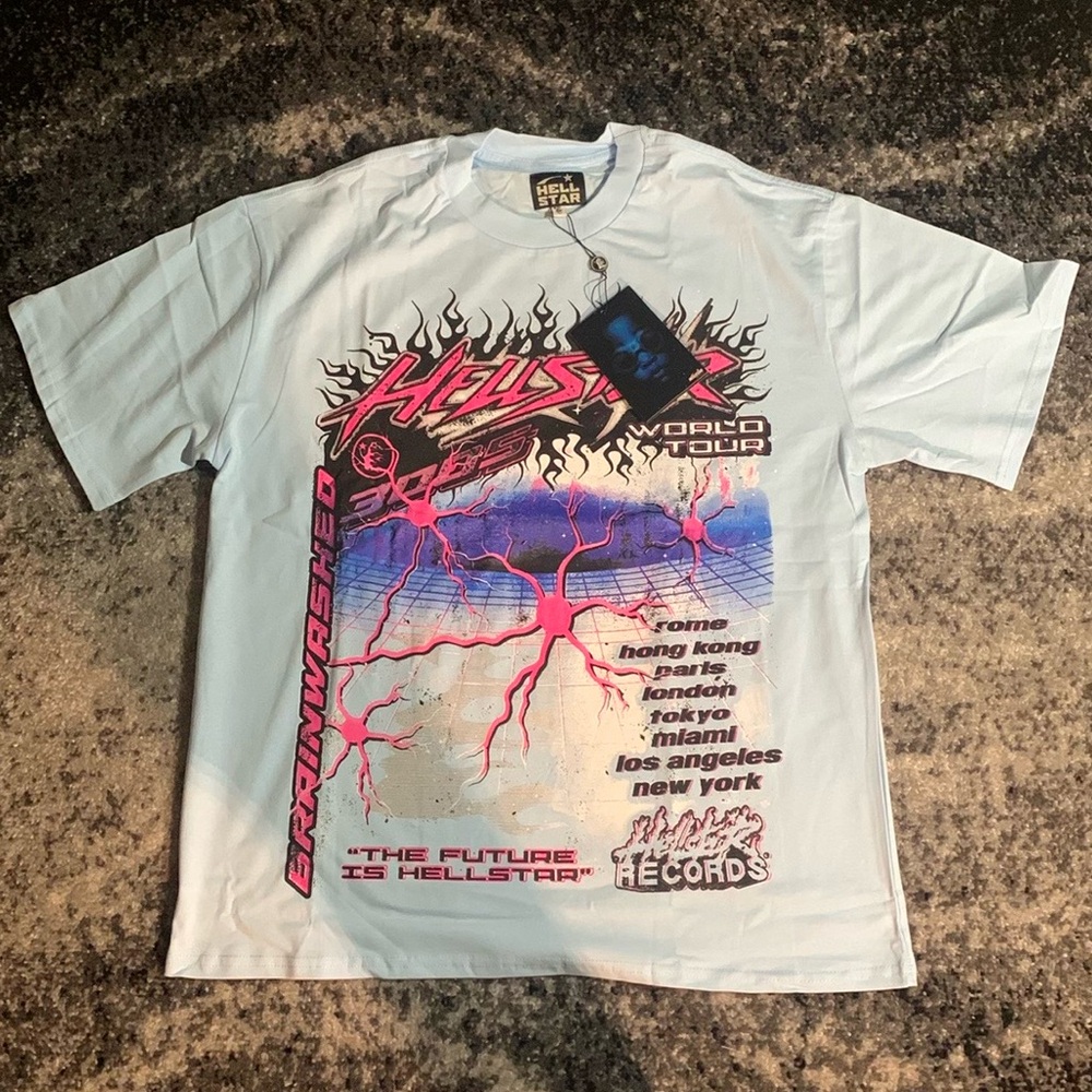 Hellstar Records World Tour Capsule Blue T-Shirt Men’s Size Large